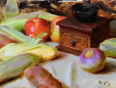 Daniel Keys: Antique Coffee Grinder and Vegetables